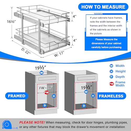 2 Tier Kitchen Cabinet Pullout Shelf and Drawer Organizer (W17 (17"W x 22"D) / 2 Tiers)