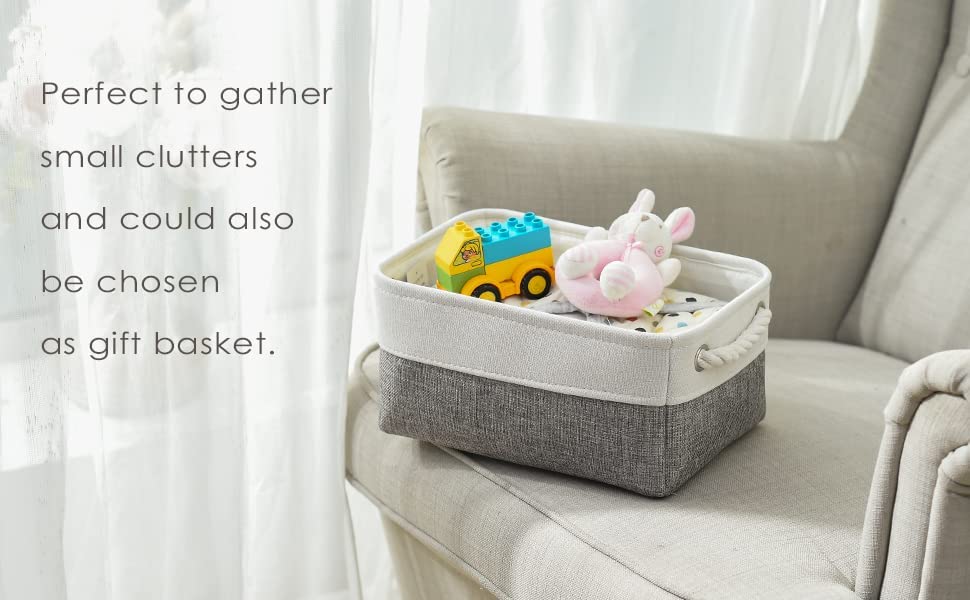 Organization and Storage Basket for Shelves (White&Grey / Small -11.8Lx7.9Wx5.2H)