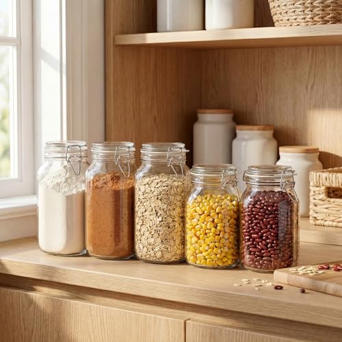 78oz Large Square Glass Jars with Airtight Lids (Square-78OZ Set-3 Pack)