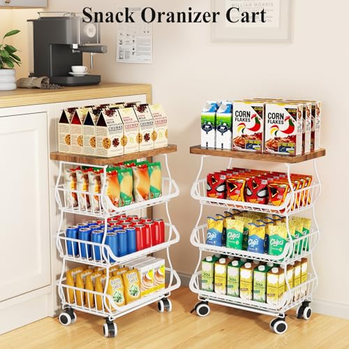 4 Tier Fruit and Vegetable Basket Stand for Kitchen (White / 4 Tiers)