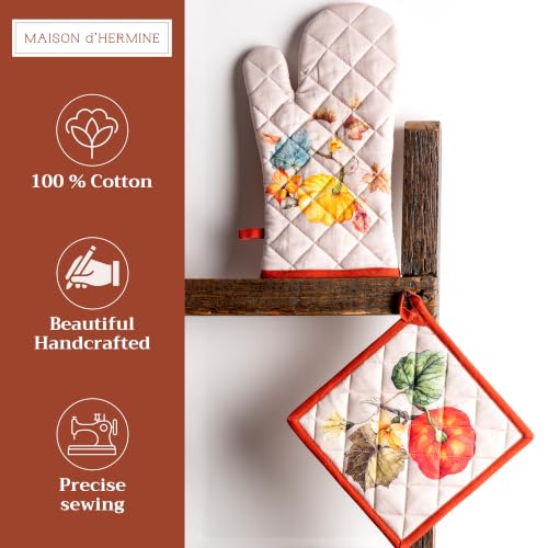 100% Cotton Oven Mitt & Pot Holder Set (096 - Potiron / 7.5" x 13" & 8" x 8" (Oven Mitt & Pot Holder))