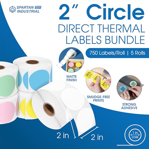 2" Circle Direct Thermal Labels (5 Colors)