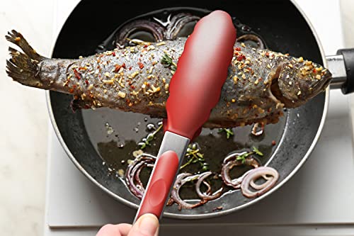 2 Pack Silicone Kitchen Tongs (Red)