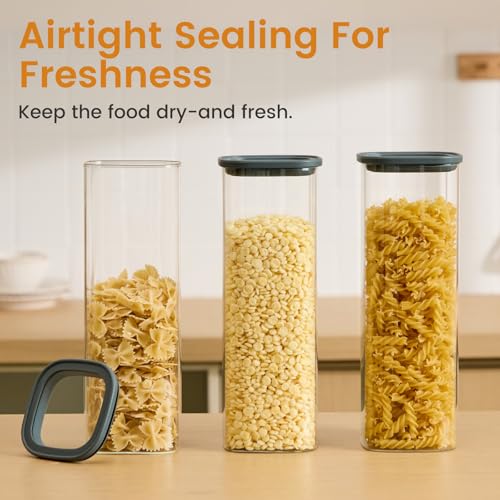 Glass Storage Jars with Lids (Square Gray 3 Pcs)