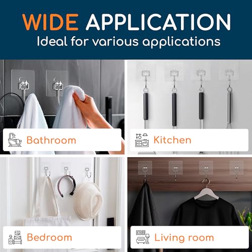 Adhesive Large Wall Hooks for Hanging Heavy Duty No Drill (Large, 40 pcs)
