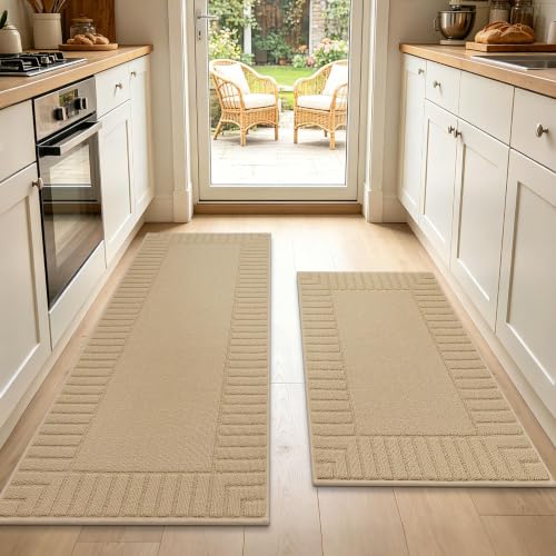 Kitchen Rugs Non Slip Washable 2PCS (Beige / 24"x35"+24"x60" (Rectangular))