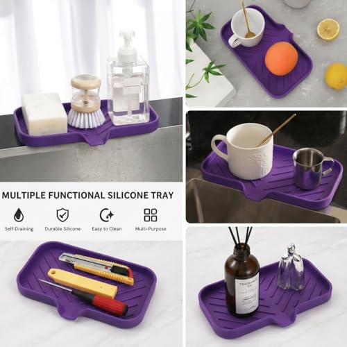 Silicone Soap Dish with Drain Spout (Purple / M(9.6"×5.3"))