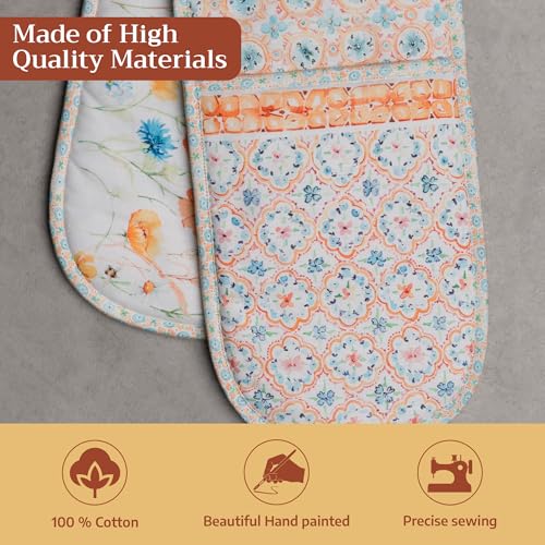 Double Oven Mitts 100% Cotton Double Oven Glove (039 - Summer Whisper / 7" x 35" (Double Oven Mitt))