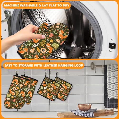 Fox Flower Oven Mitts and Pot Holders Sets 4Pcs (Fox Flower)