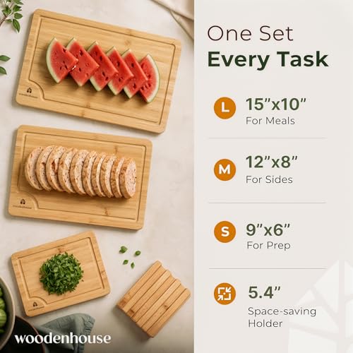 Bamboo Cutting Boards for Kitchen (Set of 3 Extended)