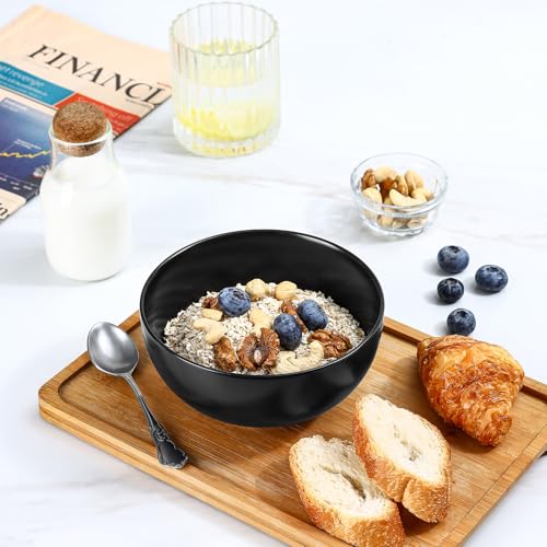 Ceramic Cereal Bowls set of 6 (Matte Black / 24 Oz)