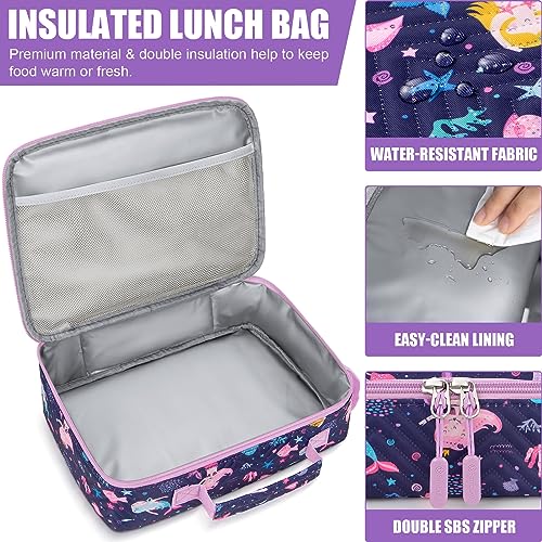 Kids Bento Lunch Box with Toddler Insulated Water Bottle Lunch Bag (A2. Mermaid)