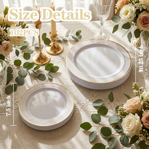 102 Pcs Gold Plastic Plates (102 Pieces / Gold)