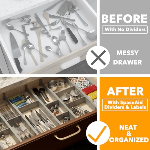 Bamboo Drawer Dividers with Inserts and Labels (2.35''H, 17''-22''L, 10 Dividers / GRAY)