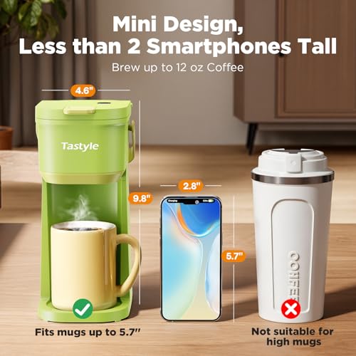 Mini Single Serve Coffee Maker for K Cups and Grounds with Handle (Lime Green)