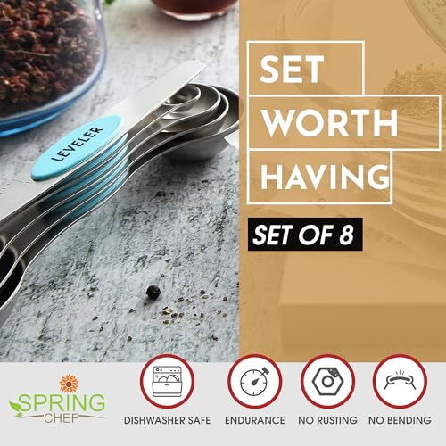 Stainless Steel Magnetic Measuring Spoons Set of 8 (Blue (Aqua Sky) / 1-Pack)