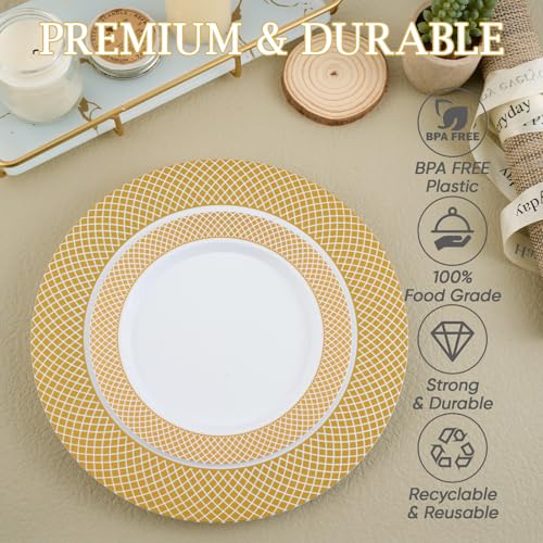 Gold Plastic Plates Set (102Pack Gold Plastic Plates)