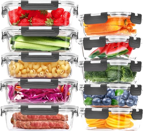 10 Pack Large Glass Meal Prep Containers (5PACK 36OZ + 5PACK 12.5OZ)