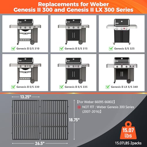 18.75 Inch Cast Iron Grill Grates for Weber Genesis II 300 Series (18.75" Weber Genesis II 300)