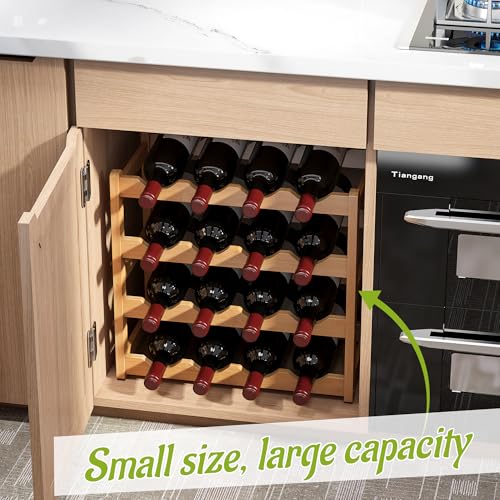 Bamboo Wine Rack Wine Storage Cabinet Shelf 16 Bottle Wine Racks Countertop Sturdy for Kitchen Dining Room Pantry (Natural / 4 Tier)