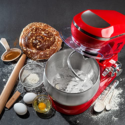 Stand Mixer 6 Speed Electric Mixer With 5.5 Quart Stainless Steel Mixing Bowl (Red)