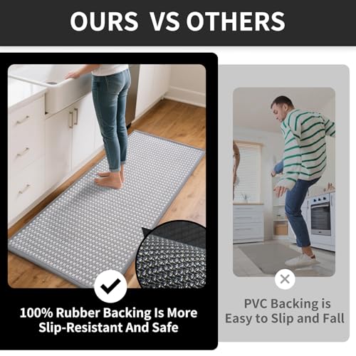 Long Kitchen Runner Rugs Kitchen Mat Non Slip Washable Gray 17"x71" (8.355 Sq Ft)