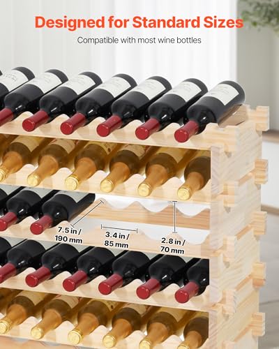 96 Bottle Stackable Modular Wine Rack (Natural Wood Color / 8-Tier 96 Bottles)