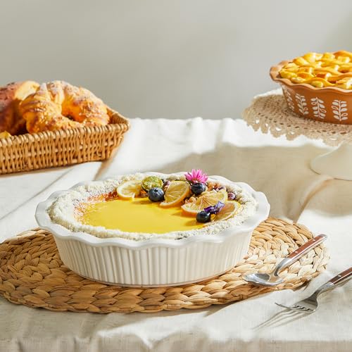 Porcelain Deep Fluted Pie Dish for Baking (White)