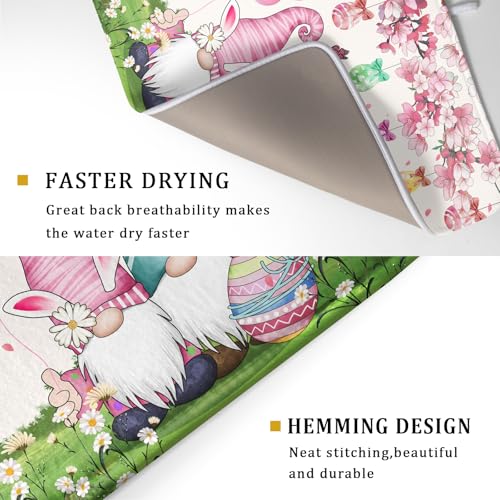 Easter Gnome Dish Drying Mat Floral Eggs Bunny Kitchen Drainer Mat 18x24 inch Absorbent Holiday Fast Dry Pad Protector for Counter Tabletop (Easter Gnome Egg / 24" x 18")