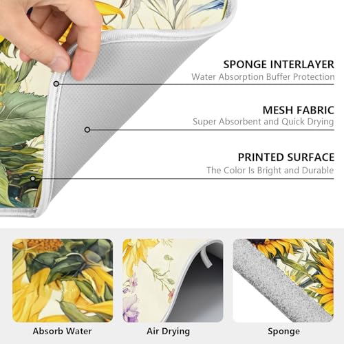 Blooming Sunflowers Dish Drying Mat for Kitchen Counter Absorbent Microfiber Large Drying Pad Dish Mats for Kitchen Countertops 18 x 24 Inch (24" x 18")
