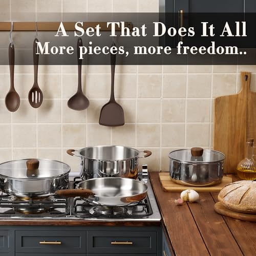 19pcs Tri Ply Stainless Steel Cookware Set with Detachable Handle (Silver / 19 pieces)