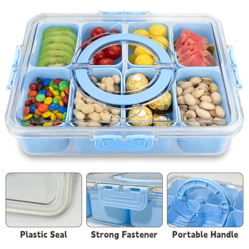 Divided Serving Tray with Lid and Handle (Blue-new-1)