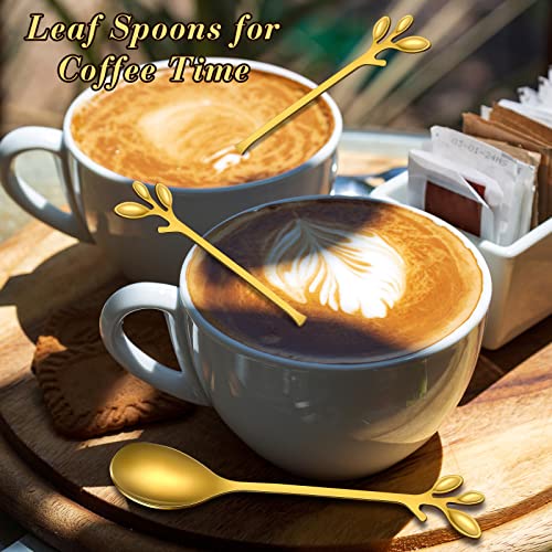 100 Pcs Demitasse Espresso Spoons Tea Spoon Bulk 4.33" (Gold / Leave)