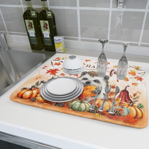 Happy Fall Dish Drying Mat (Happy Fall Yellow / 24" x 18")