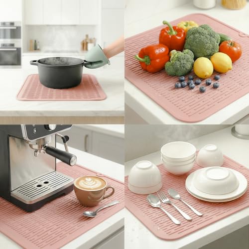 Silicone Dish Drying Mat for Multiple Usage (Pink / 18"L x 16"W)