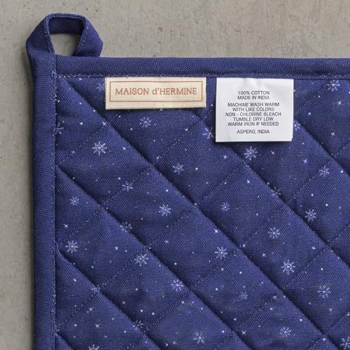 100% Cotton Oven Mitt & Pot Holder Set (123 - Christmas Market - Blue / 7.5" x 13" & 8" x 8" (Oven Mitt & Pot Holder))