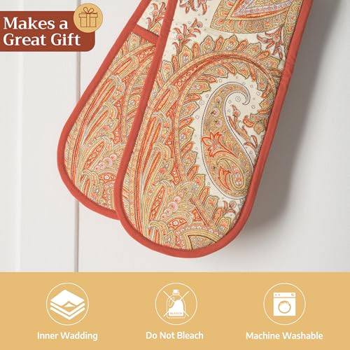 Double Oven Mitts 100% Cotton Double Oven Glove (023 - Kashmir Paisley / 7" x 35" (Double Oven Mitt))