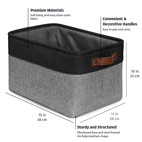 15x11in Canvas Storage Baskets 3 Pack (Gray / Black / Large - 3pc)