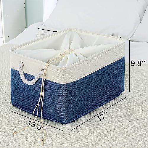 Organization and Storage Basket for Organizing (White & Blue / 3PCS/X Large -17.7Lx13.8Wx9.8H)