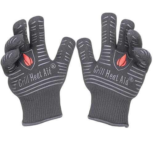 Grill Gloves Heat Proof for Men Grilling BBQ Heat Resistant Gloves (Gray / Short Cuff - Medium Palm)