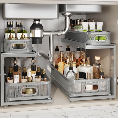 2 Pack 21IN Depth Under Sink Organizer With Next (Gun Gray / 2 Pack-21"Dx12.4"-16.5"H)