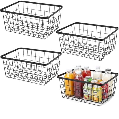 Kitchen Metal Wire Baskets with Handles Food Storage Organizer (Black / 4 Pack New Small)