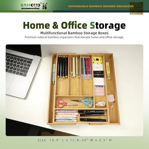 Expandable Bamboo Drawer Organizer for Kitchen (Bamboo (Expandable Adjustable) / 16.9" L x 12.8-20" W x 2.5" H)