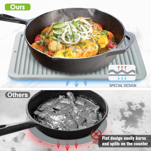 Large Silicone Trivet 16'' X 12'' Silicone Hot Pads for Kitchen Nonslip and Heat Resistant Hot Pads Trivets for Kitchen Protect Table Quartz Countertops (16x12in / 06 Gray,1pack)