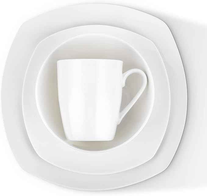 Stone Lain Bone China Soft Square 16 Piece Dinnerware Set, White