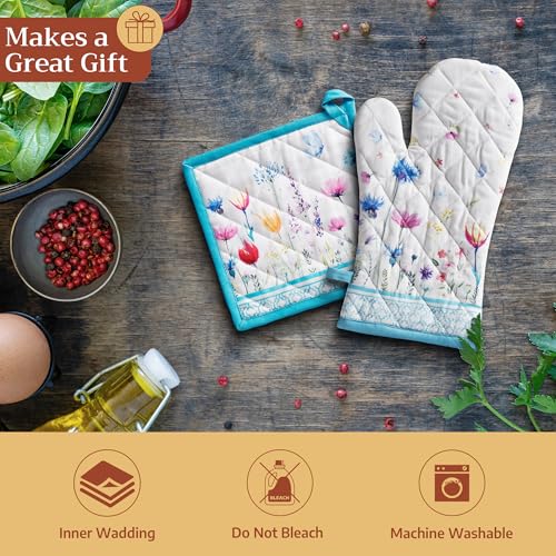 Maison d'Hermine Oven Gloves 100% Cotton Oven Mitt (080 - Flower in the Field / 7.5" x 13" (Oven Mitt))