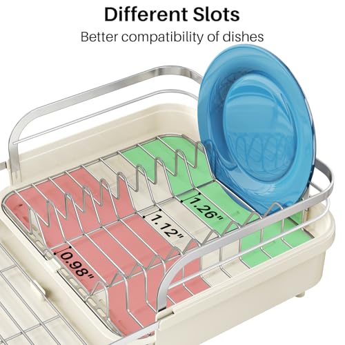 Expandable Dish Drying Rack for Kitchen Counter (Beige)
