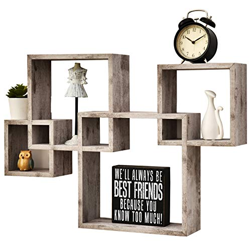 4 Cube Intersecting Shelves (Rustic White / 4)