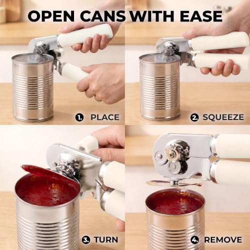 Stainless Steel Swing Open Manual Can Opener Comfortable Grip (Cream / Swing Open)