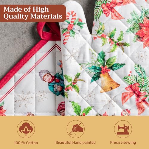 100% Cotton Oven Mitt & Pot Holder Set (101 - Chromo / 7.5" x 13" & 8" x 8" (Oven Mitt & Pot Holder))